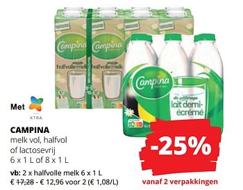 Promoties Campina halfvolle melk - Campina - Geldig van 15/06/2023 tot 28/06/2023 bij Spar (Colruytgroup)