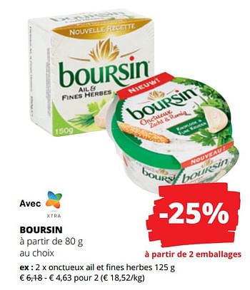 Promotions Boursin onctueux ail et fines herbes - Boursin - Valide de 15/06/2023 à 28/06/2023 chez Spar (Colruytgroup)