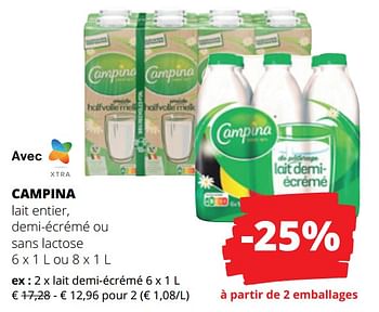 Promoties Campina lait demi-écrémé - Campina - Geldig van 15/06/2023 tot 28/06/2023 bij Spar (Colruytgroup)
