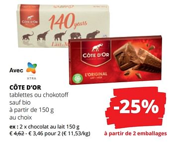 Promotions Côte d’or chocolat au lait - Cote D'Or - Valide de 15/06/2023 à 28/06/2023 chez Spar (Colruytgroup)