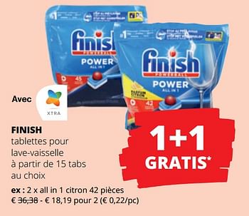 Promotions Finish tablettes pour lave-vaisselle all in 1 citron - Finish - Valide de 15/06/2023 à 28/06/2023 chez Spar (Colruytgroup)