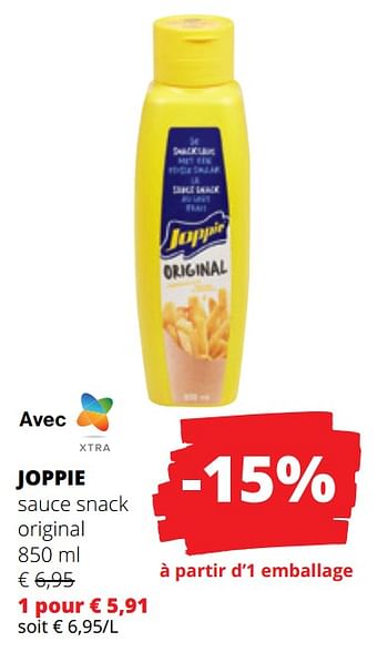 Promotions Joppie sauce snack original - Joppiesaus - Valide de 15/06/2023 à 28/06/2023 chez Spar (Colruytgroup)