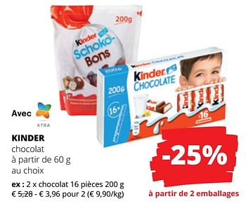 Promotions Kinder chocolat - Kinder - Valide de 15/06/2023 à 28/06/2023 chez Spar (Colruytgroup)
