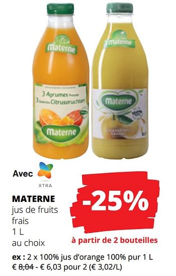 Promotions Materne jus de fruits 100% jus d’orange - Materne - Valide de 15/06/2023 à 28/06/2023 chez Spar (Colruytgroup)