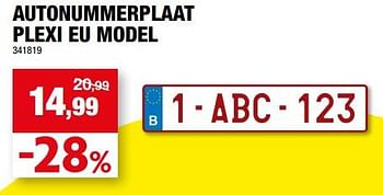 Promoties Autonummerplaat plexi eu model - Huismerk - Hubo  - Geldig van 14/06/2023 tot 18/06/2023 bij Hubo