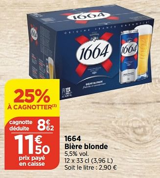 Promotions 1664 bière blonde - Kronenbourg - Valide de 14/06/2023 à 19/06/2023 chez Bi1
