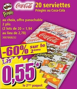 Promotions 20 serviettes pringles ou coca-cola - Produit Maison - Norma - Valide de 14/06/2023 à 20/06/2023 chez Norma