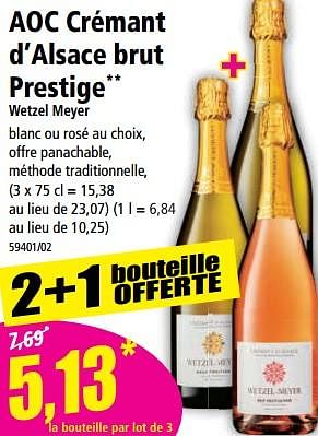 Promotions Aoc crémant d’alsace brut prestige wetzel meyer - Mousseux - Valide de 14/06/2023 à 20/06/2023 chez Norma