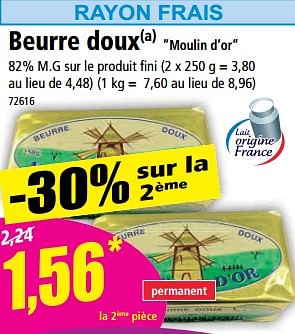Promotions Beurre doux moulin d’or - Produit Maison - Norma - Valide de 14/06/2023 à 20/06/2023 chez Norma