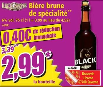 Promotions Bière brune de spécialité - Licorne - Valide de 14/06/2023 à 20/06/2023 chez Norma