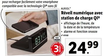 Promotions Auriol réveil numérique avec station de charge qi - Auriol - Valide de 21/06/2023 à 27/06/2023 chez Lidl