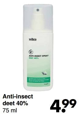 Promoties Anti-insect deet 40% - Huismerk - Wibra - Geldig van 12/06/2023 tot 25/06/2023 bij Wibra
