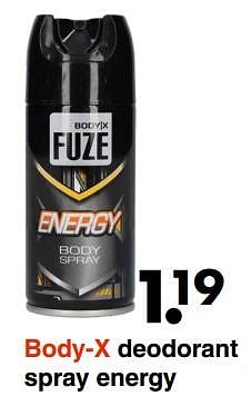 Promoties Body-x deodorant spray energy - Body-X - Geldig van 12/06/2023 tot 25/06/2023 bij Wibra