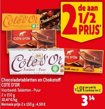 Promotions Chocoladetabletten puur - Cote D'Or - Valide de 14/06/2023 à 20/06/2023 chez Smatch