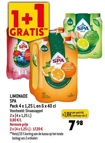 Promotions Limonade spa sinaasappel - Spa - Valide de 14/06/2023 à 20/06/2023 chez Smatch
