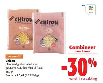Promoties Chizou plantaardig alternatief voor geraspte kaas tex-mex - Chizou - Geldig van 14/06/2023 tot 27/06/2023 bij Colruyt