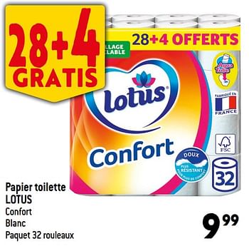 Promotions Papier toilette lotus confort blanc - Lotus Nalys - Valide de 14/06/2023 à 20/06/2023 chez Smatch