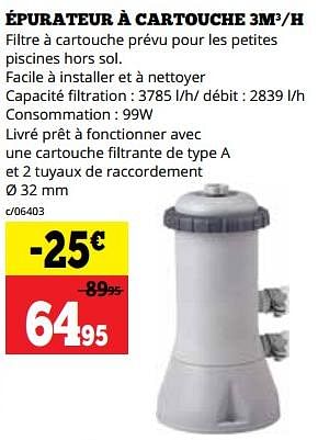 Promotions Épurateur à cartouche 3m³-h - Intex - Valide de 12/06/2023 à 30/06/2023 chez Dema