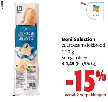 Promoties Boni selection zuurdesemstokbrood - Boni - Geldig van 14/06/2023 tot 27/06/2023 bij Colruyt