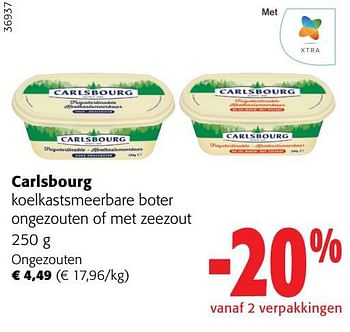 Promoties Carlsbourg koelkastsmeerbare boter ongezouten - Carlsbourg - Geldig van 14/06/2023 tot 27/06/2023 bij Colruyt