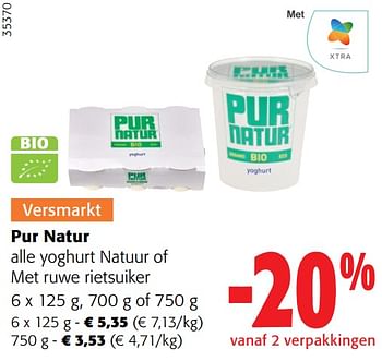 Promoties Pur natur yoghurt natuur of met ruwe rietsuiker - Pur Natur - Geldig van 14/06/2023 tot 27/06/2023 bij Colruyt