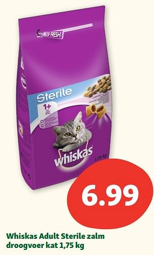 Promoties Whiskas adult sterile zalm droogvoer kat - Whiskas - Geldig van 19/06/2023 tot 24/06/2023 bij Maxi Zoo