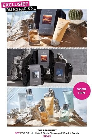 Promoties The perfumist set edp + hair + body showergel + pouch - The Perfumist  - Geldig van 19/06/2023 tot 25/06/2023 bij ICI PARIS XL