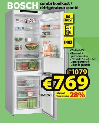 Promoties Bosch combi koelkast - réfrigérateur combi kgn39vict - Bosch - Geldig van 21/06/2023 tot 30/06/2023 bij ElectroStock
