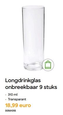 Promoties Longdrinkglas onbreekbaar - Huismerk - Ava - Geldig van 16/06/2023 tot 01/10/2023 bij Ava