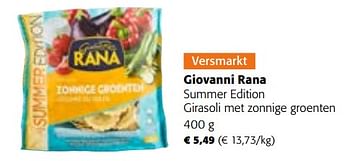 Promoties Giovanni rana summer edition girasoli met zonnige groenten - Giovanni rana - Geldig van 14/06/2023 tot 27/06/2023 bij Colruyt
