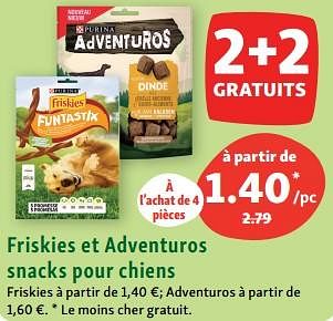 Promotions Friskies et adventuros snacks pour chiens - Purina - Valide de 26/06/2023 à 01/07/2023 chez Maxi Zoo
