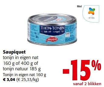Promoties Saupiquet tonijn in eigen nat - Saupiquet - Geldig van 14/06/2023 tot 27/06/2023 bij Colruyt