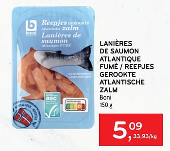 Promotions Lanières de saumon atlantique fumé boni - Boni - Valide de 28/06/2023 à 11/07/2023 chez Alvo
