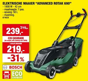 Promoties Bosch elektrische maaier advanced rotak 690 - Bosch - Geldig van 21/06/2023 tot 02/07/2023 bij Hubo