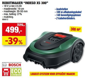 Promoties Bosch robotmaaier indego xs 300 - Bosch - Geldig van 21/06/2023 tot 02/07/2023 bij Hubo