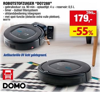 Promoties Domo elektro robotstofzuiger do7288 - Domo elektro - Geldig van 21/06/2023 tot 02/07/2023 bij Hubo