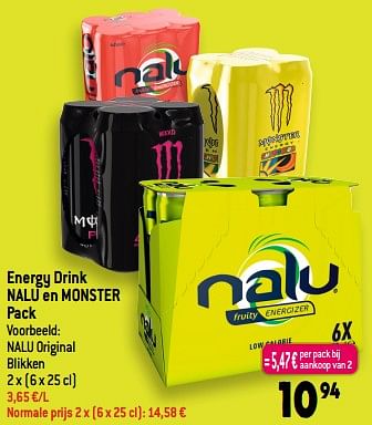 Promoties Energy drink nalu original blikken - Nalu - Geldig van 21/06/2023 tot 27/06/2023 bij Smatch