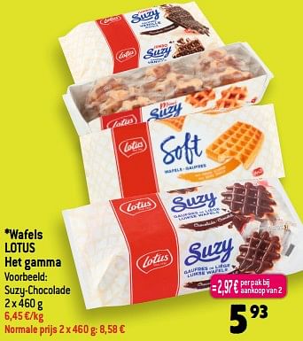 Promoties Wafels lotus suzy-chocolade - Lotus Bakeries - Geldig van 21/06/2023 tot 27/06/2023 bij Smatch