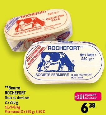 Promotions Beurre rochefort - Rochefort - Valide de 21/06/2023 à 27/06/2023 chez Smatch