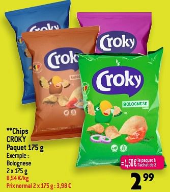 Promotions Chips croky bolognese - Croky - Valide de 21/06/2023 à 27/06/2023 chez Smatch