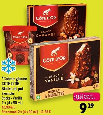 Promotions Crème glacée cote d’or sticks - vanille - Cote D'Or - Valide de 21/06/2023 à 27/06/2023 chez Smatch