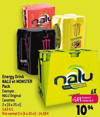 Promotions Energy drink nalu original canettes - Nalu - Valide de 21/06/2023 à 27/06/2023 chez Smatch