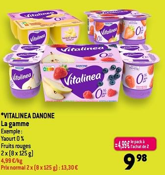 Promotions Vitalinea danone yaourt 0 % fruits rouges - Danone - Valide de 21/06/2023 à 27/06/2023 chez Smatch