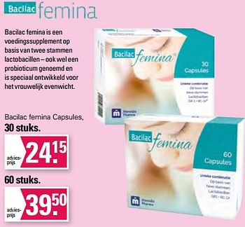 Promotions Bacilac femina capsules - Bacilac - Valide de 21/06/2023 à 08/07/2023 chez De Online Drogist