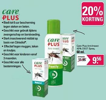 Promoties Care plus anti-insect 40% deet spray - Care Plus - Geldig van 21/06/2023 tot 08/07/2023 bij De Online Drogist