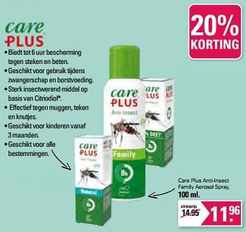 Promotions Care plus anti-insect family aerosol spray - Care Plus - Valide de 21/06/2023 à 08/07/2023 chez De Online Drogist