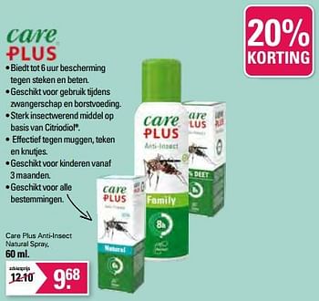 Promoties Care plus anti-insect natural spray - Care Plus - Geldig van 21/06/2023 tot 08/07/2023 bij De Online Drogist