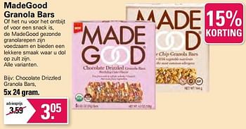 Promotions Chocolate drizzled granola bars - Madegood - Valide de 21/06/2023 à 08/07/2023 chez De Online Drogist