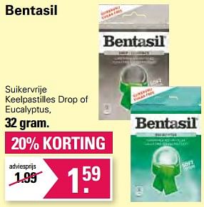 Promoties Suikervrije keelpastilles drop of eucalyptus - Bentasil  - Geldig van 21/06/2023 tot 08/07/2023 bij De Online Drogist