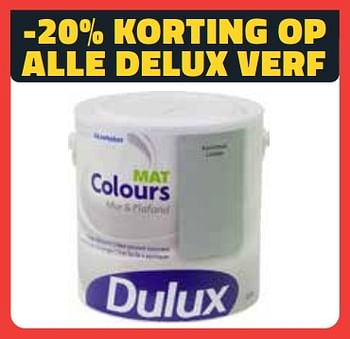 Promotions -20% korting op alle delux verf - Dulux - Valide de 03/07/2023 à 31/07/2023 chez Bouwcenter Frans Vlaeminck